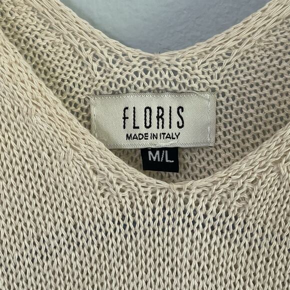 Floris Dress Made in Italy Crochet Tan/blue Stripe M/L Midi Beach Coverup - Picture 1 of 6